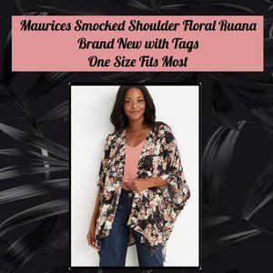 Maurices Smocked Shoulder Floral Ruana